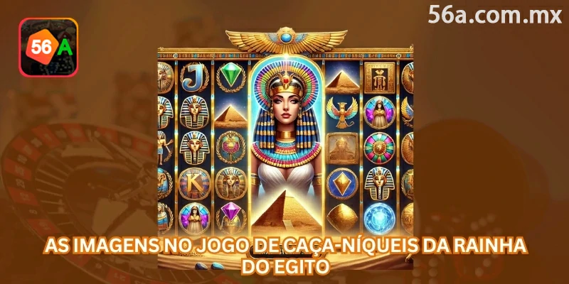 Os símbolos de Rainha do Egito incluem ícones comuns e recursos especiais, como Wild, Bonus, Jackpot e giros grátis